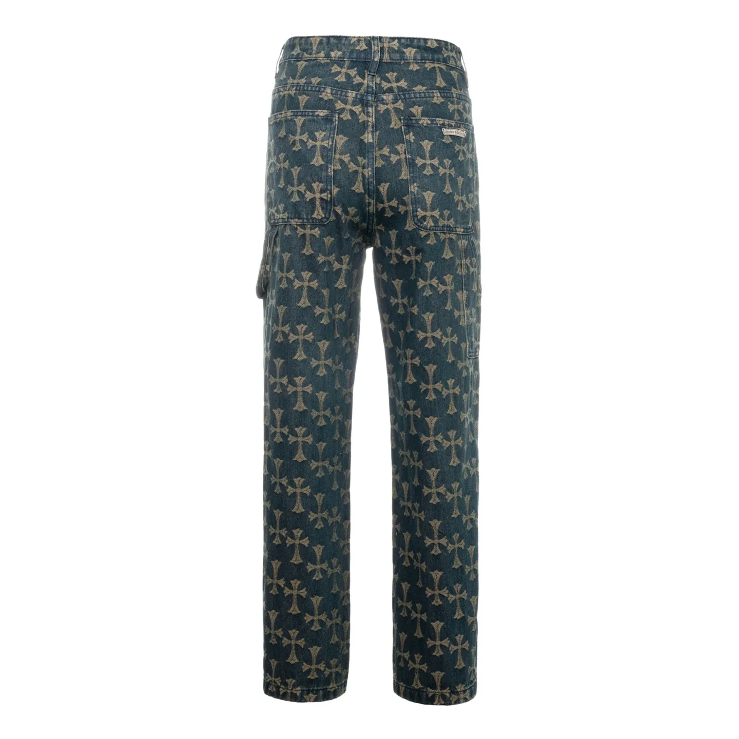 P220 Chrome Hearts｜Chrome Hearts CH all-over printed jacquard bootcut jeans - 2024 autumn new product, the same style as the Internet celebrity star's cross-printed jeans, with unique cross design elements and all-over printing, full of design sense. It is made of 100% denim cotton fabric with heavy coarse yarn count, which ensures a stiff and tough silhouette while being soft, comfortable and breathable. The lapel is designed with silver buttons and is full of texture.  The classic dark yellow cross logo is all over the pants. They are generous and full of personality without being exaggerated. They are perfect for spring and summer!    Custom hardware! Same style for couples!  Three standards are complete, the same style for men and women, non-market ordinary version, feel free to compare and the quality is absolutely guaranteed. Style number: 1652# Color: blue Size: S-XXL (28-36)